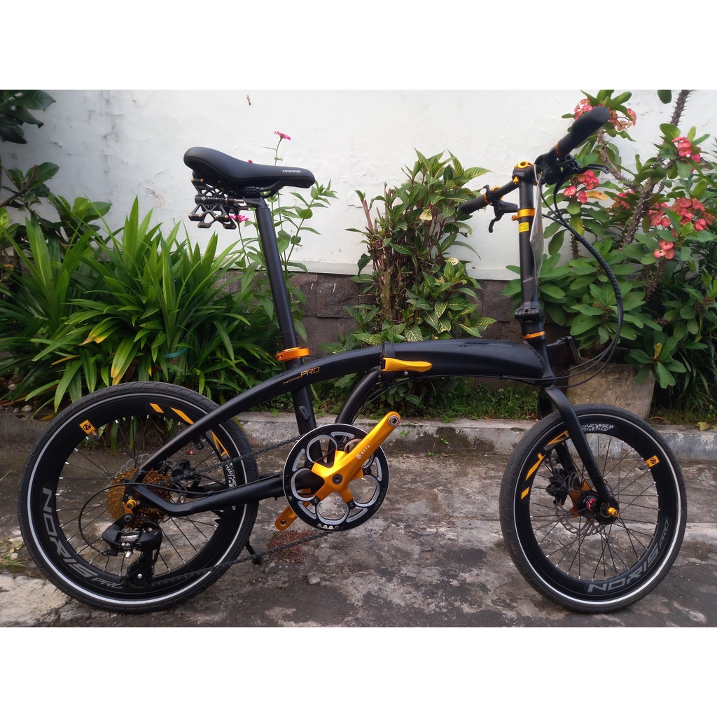 Fullbike Seli Sepeda Lipat Pacific Noris PRO Black Gold Bahan Aluminium 1x8 Speed Groupset Shimano Tourney Ban 20 Baru
