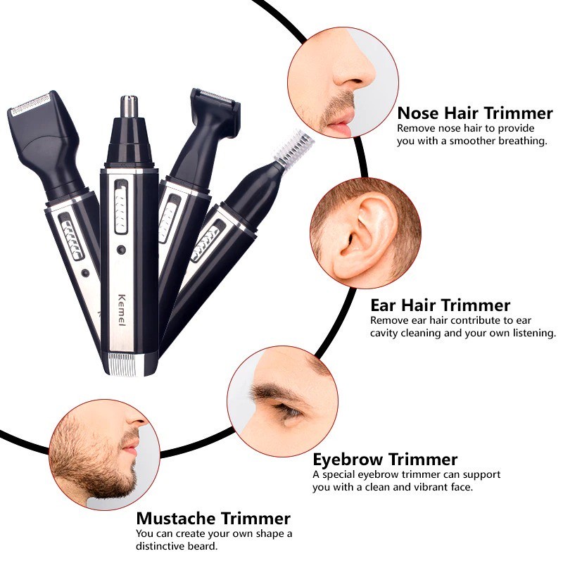 Alat Cukur Elektrik Jenggot Kumis Bulu Hidung 4 in 1 Kemei KM-6630