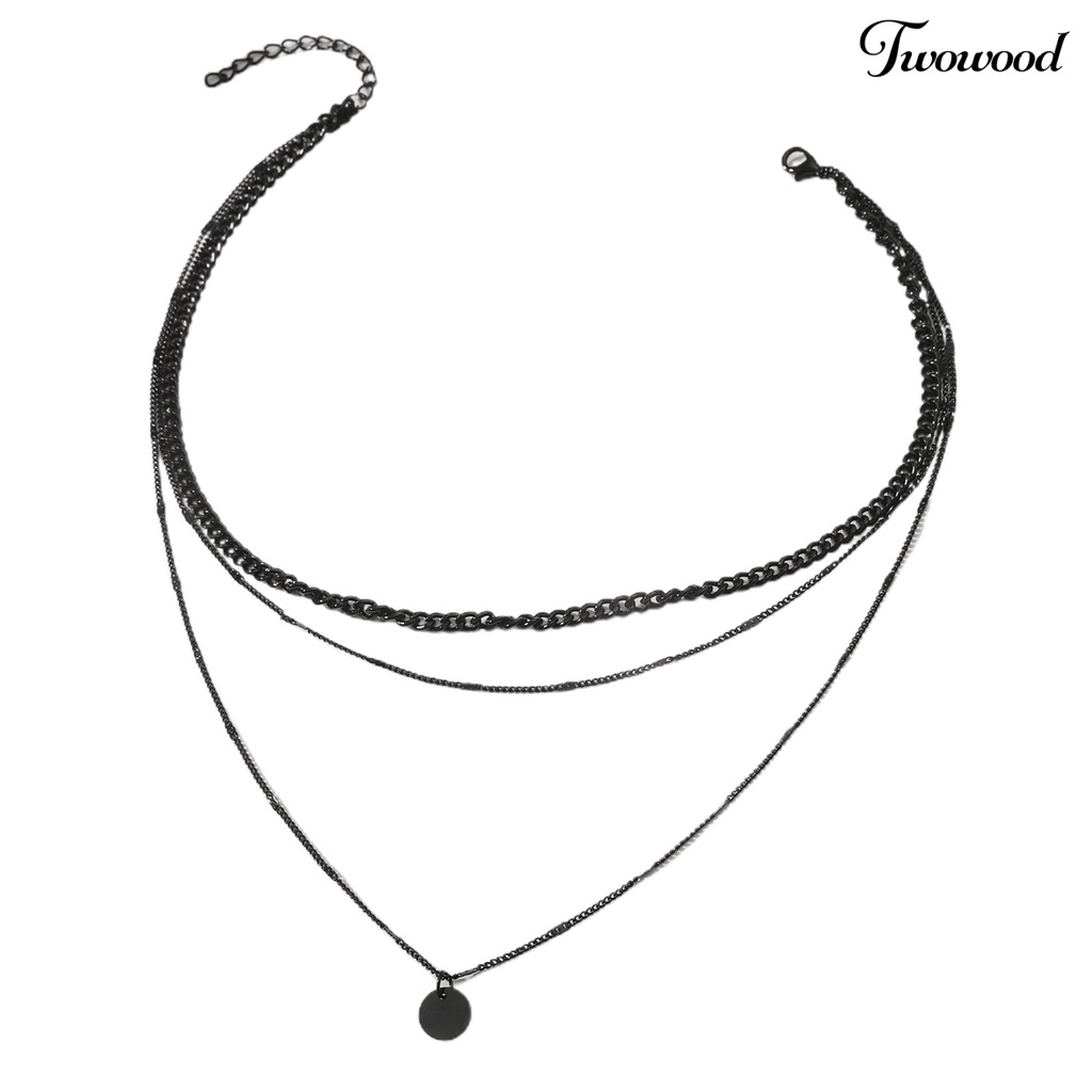 Twowood Adjustable Extension Chain Women Necklace Metal Chain Multilayer Round Pendant Charm Necklace Party Jewelry