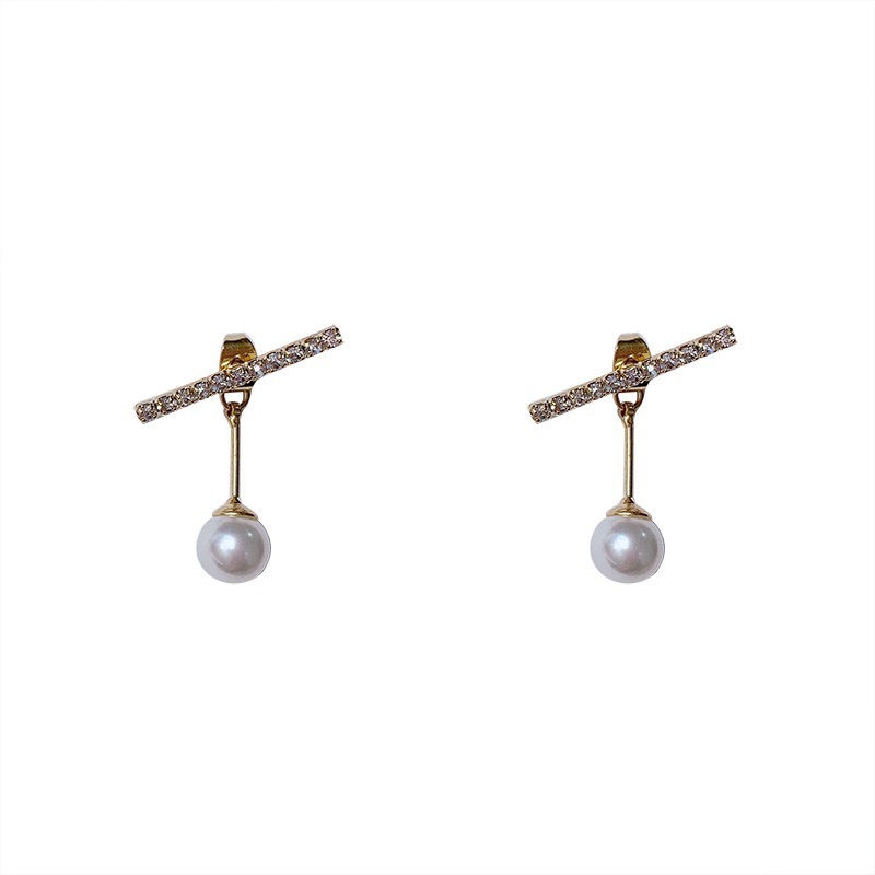 One word diamond pearl earrings temperament wild s925 silver needle earrings women