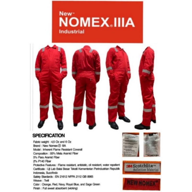 NOMEX IIIA Wearpack Safety Coverall Tahan Api Seragam Kerja Proyek Untuk Tambang Lengan Panjang