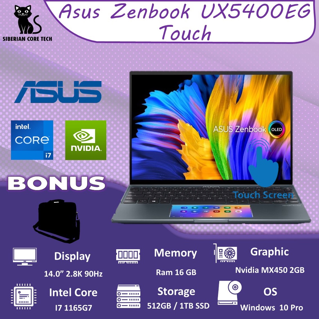 ASUS ZENBOOK UX5400EG OLED TOUCH i7 1165G7 16GB 1TSSD MX450 2GB W10PRO 14.0 2.8K 90HZ