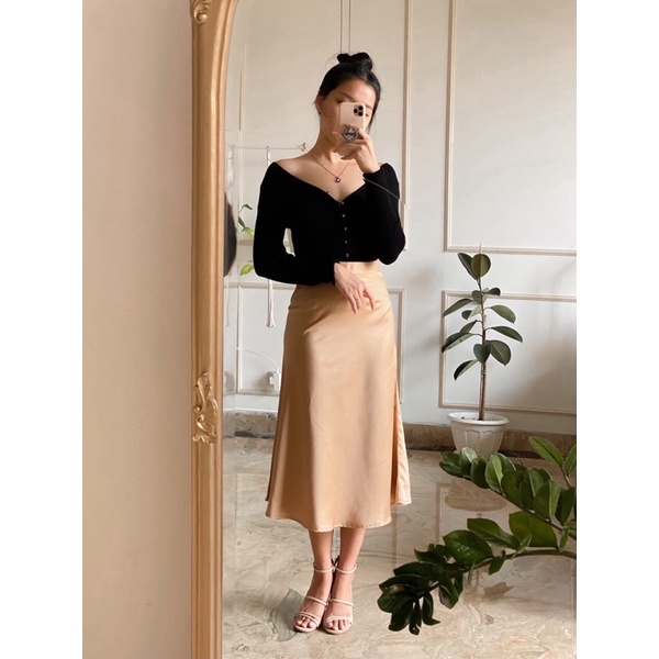 APOLLINE Satin Midi Skirt