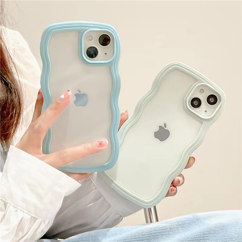 Case Tpu Transparan Frame Gelombang 2 in 1 Cover iPhone 13 13pro 13prm 11 7Plus 8Plus Xr xs 13 12pro xs max