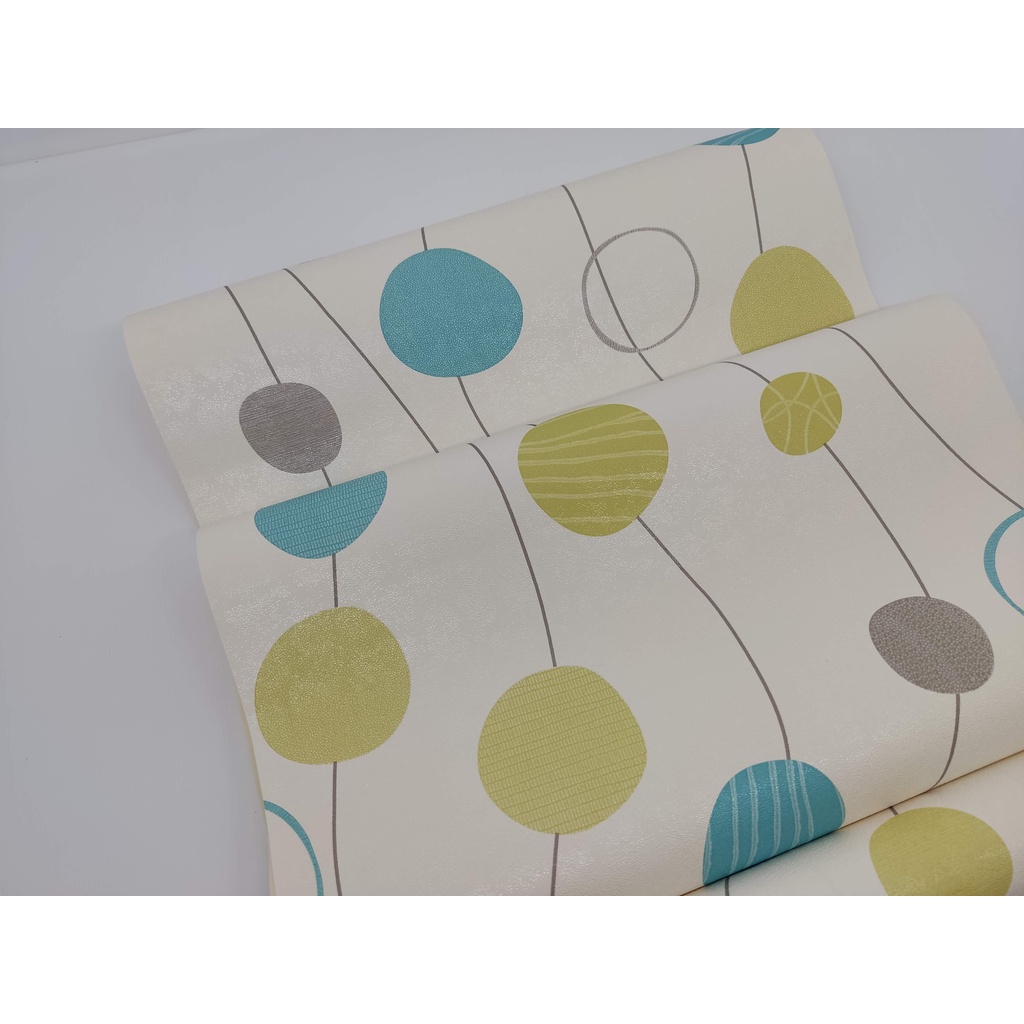 WALLPAPER DINDING MOTIF BULAT BIRU HIJAU ABU SALUR KOMBINASI 1000