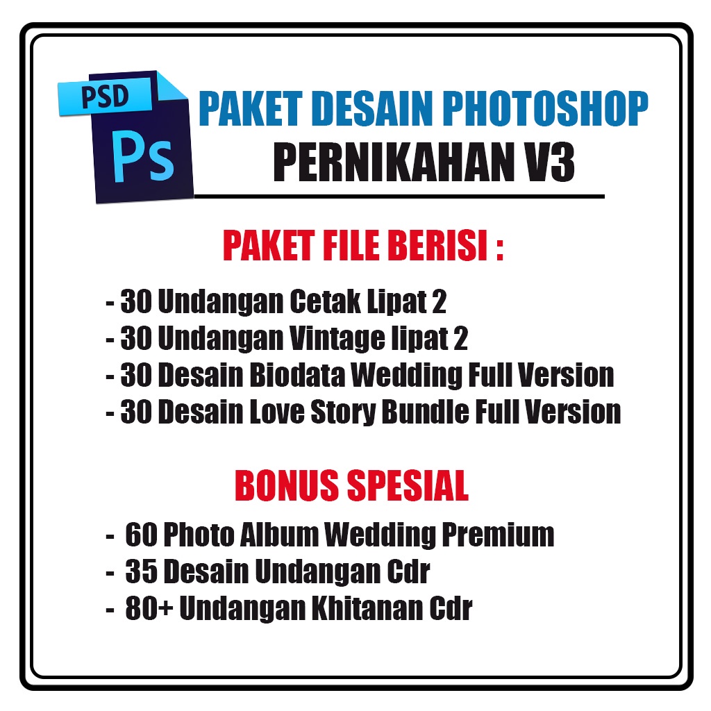 Paket Template Desain Pernikahan PSD Photoshop V3 Premium + Bonus