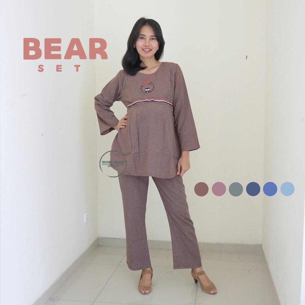Bear Set Setelan Baju Hamil Menyusui Formal Beruang Lucu Santai Modis Casual Katun Murah - STJ 115