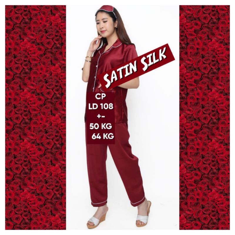 PIYAMA satin / saten silk polos 40 kg - 160 kg setelan celana panjang baju lengan pendek pajamas