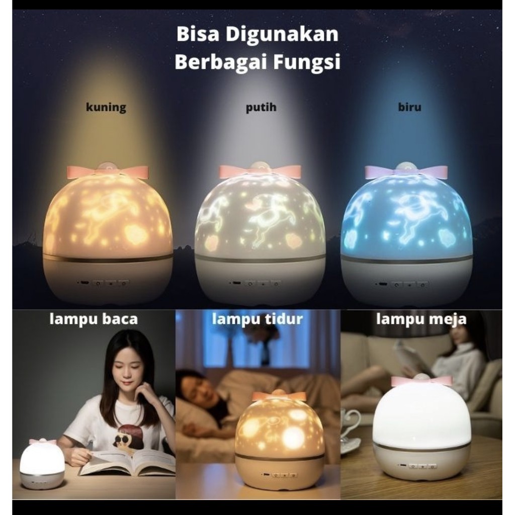 Lampu Proyektor Malam Langit Bintang dan Bulan Lampu Tidur Lampu Hias