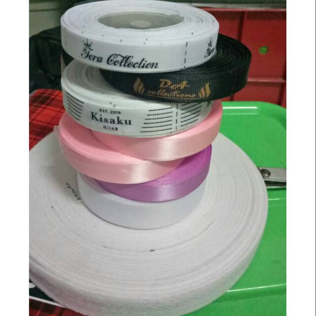 

Sablon pita lebel baju hijab pita satin ukuran