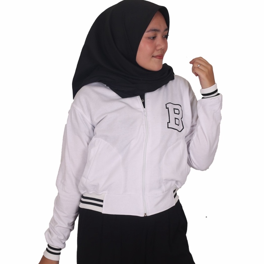 Public - B Zipper Baseball - Jaket Crop Baseball Wanita