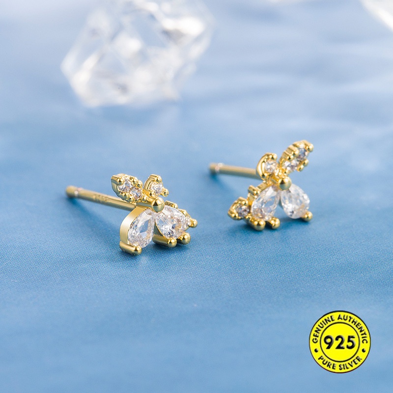 Anting Bahan Sterling Silver Aksen Zircon Untuk Wanita