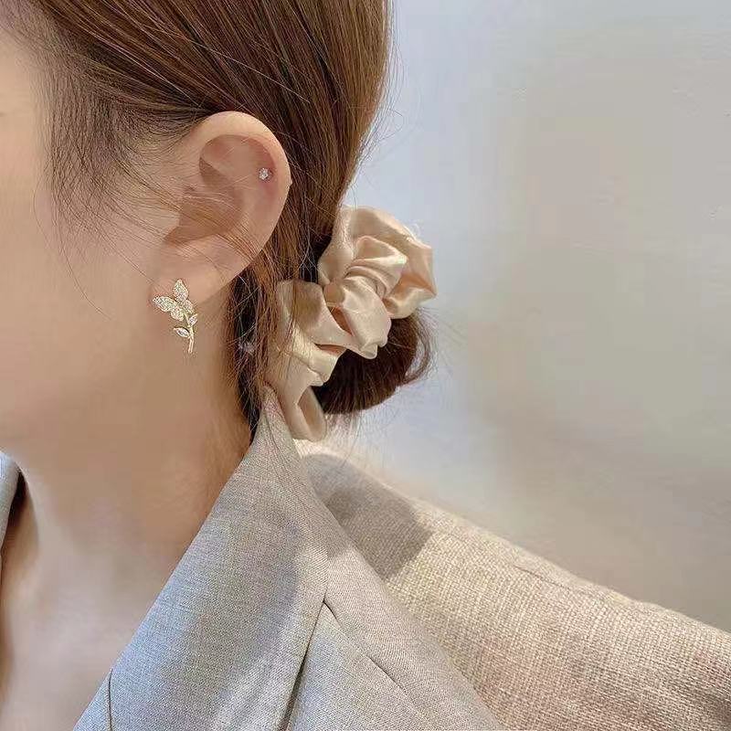 Korea anting-anting elegan 925 perak pin anting-anting trendi butterfly penuh diamond anting-anting