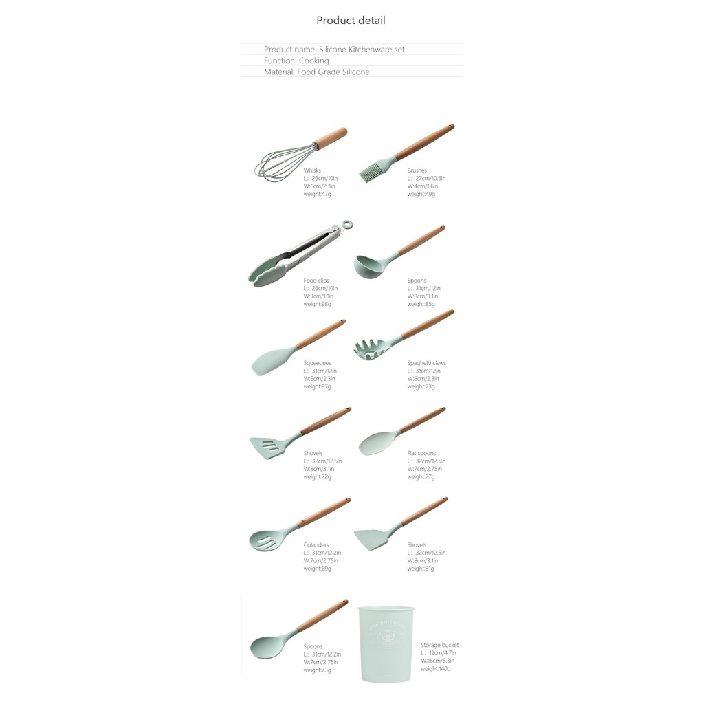 Premium Silicone Utensil Set isi 12 (include Bucket) / Kitchen Silicon spatula - sutil - alat masak