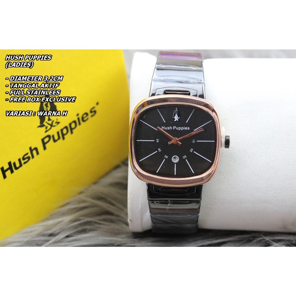 JAM TANGAN WANITA HUSH PUPPIES RANTAI BODY SEGI TANGGAL AKTIF