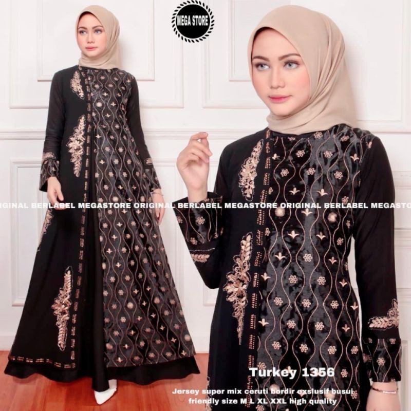 GAMIS MODERN / GAMIS TURKI / GAMIS TERBARU MURAH KEKINIAN / GAMIS  SYARI JERSEY / GAMIS HITAM BORDIR