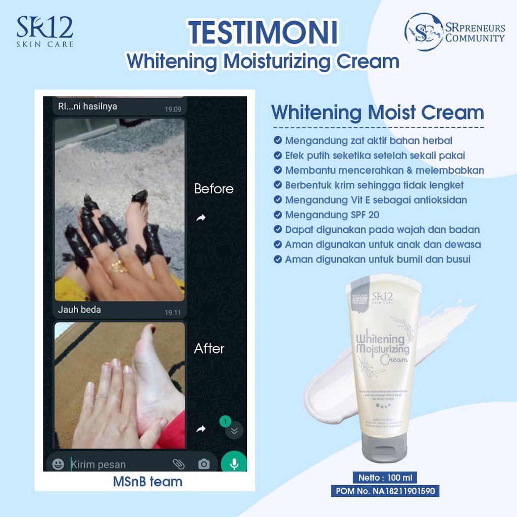 SR12 Whitening Moisturizing Cream Pelembab dan Pemutih Kulit Tubuh