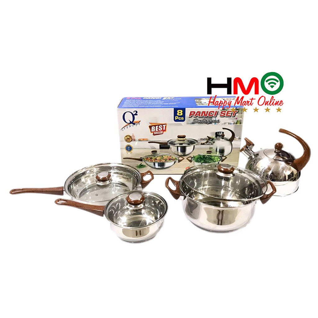Panci Set Wajan Set Teko Stainless Steel Q2 Dengan Tutup Q2-7208 Q2 7208