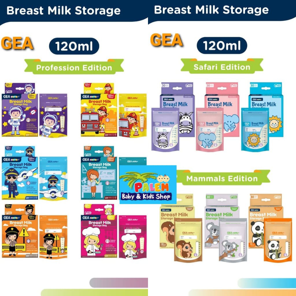 Kantong asi 120ml Merk GEA BABY Safari , Profession &amp; Mammal Edition TERLARIS isi 30 bags