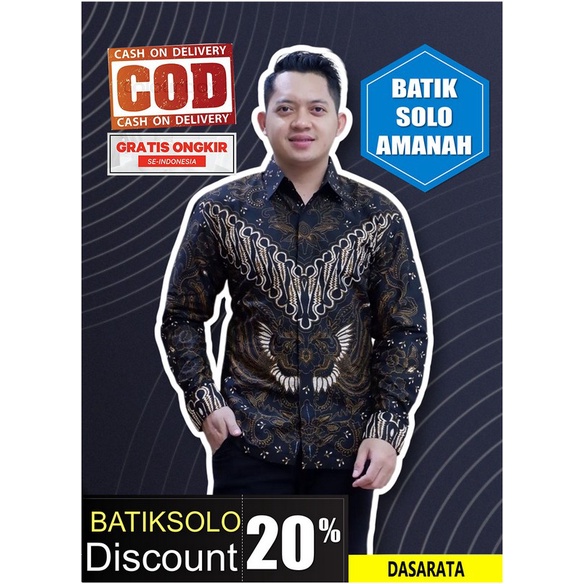 DASARATA KEMEJA BATIK SOLO PRIA LENGAN PANJANG FULL FURING ATASAN BAJU PREMIUM MODERN BATIK INDONESI
