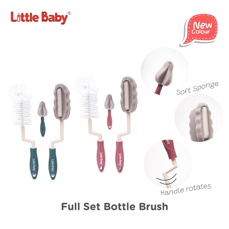 LITTLE BABY Sikat Botol &amp; Dot Bayi isi 3 pcs FULL SET BOTTLE BRUSHES Premium Sponge BPA free