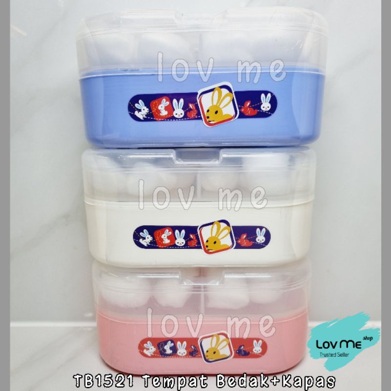 lov me❤️ Lusty Bunny Tempat Bedak bersekat ada 2 puff + Tempat kapas  Tb1521