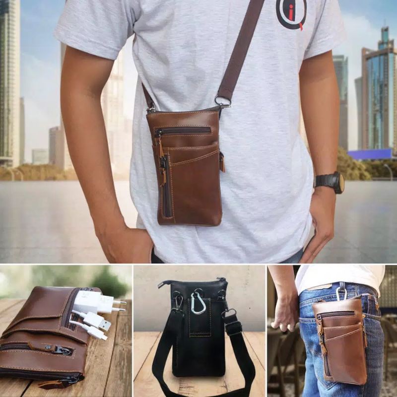 Tas Hp Kulit waistbag tempat hp kulit asli- TAS HP MINI BAG TAS SELEMPANG PRIA- TAS PINGGANG KULIT