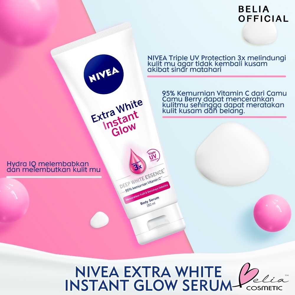 ❤ BELIA ❤ NIVEA Body Serum Extra White | Night | Repair Care Protect | Radiant | Glow | Hijab 180ml | Care and Protect 70ml