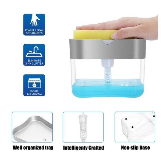 Dispenser Sabun Cair Cuci Piring Soap Pump Sponge Caddy / Wadah Sabun