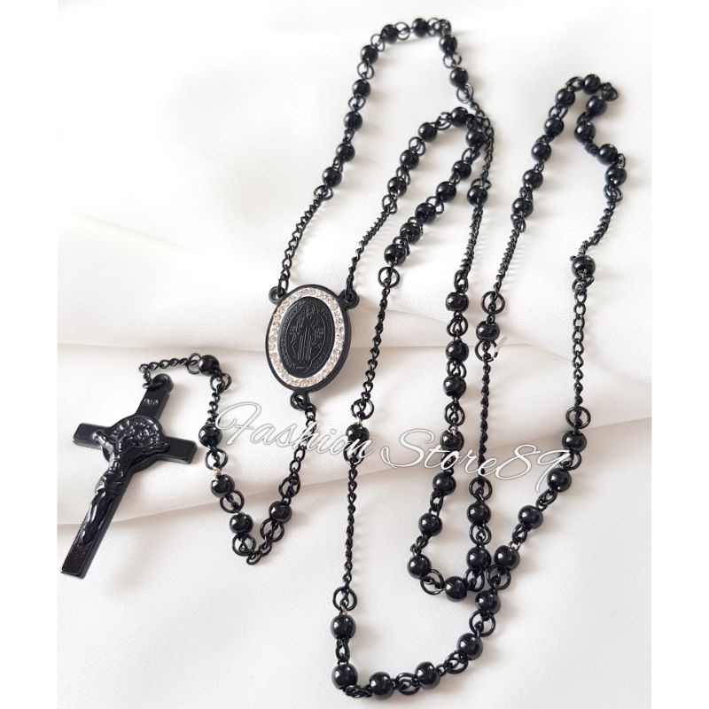 New Kalung Rosario black kalung rosario titanium hitam import Kalung Doa Rosario Bunda Maria Black Titanium Antikarat Impor