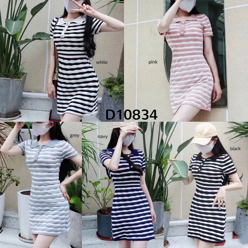 100% IMPORT Twisty Stripes Polo Knit Dress D10834