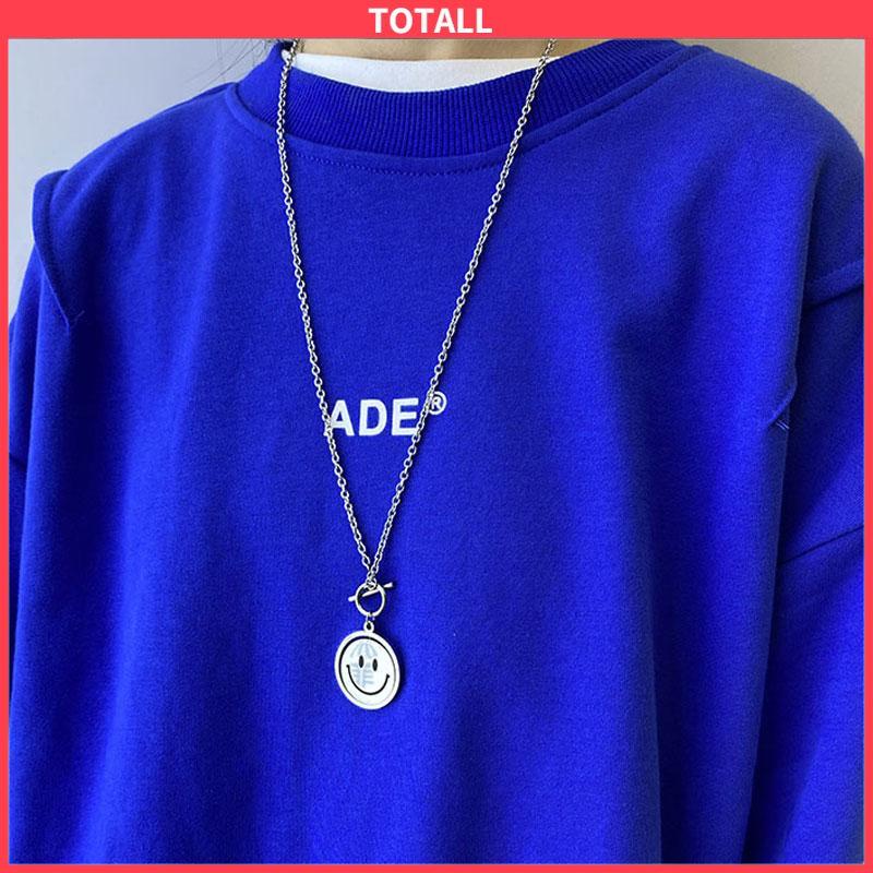 COD Kalung Rantai Sweater Rantai Klavikula Berputar Dua Sisi Smiley Necklace Pendant Necklace-Totall