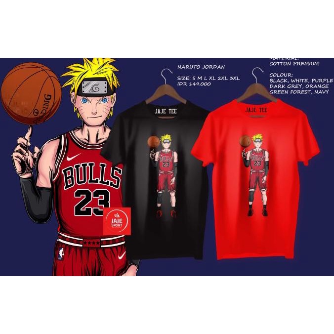 ORIGINAL KAOS BASKET NBA NARUTO JORDAN CHICAGO BULLS JAJE TEE