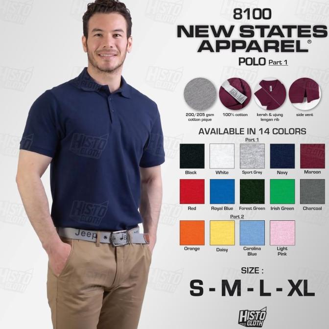 NSA Polo Premium Cotton 8100 New States Apparel S M L XL Original