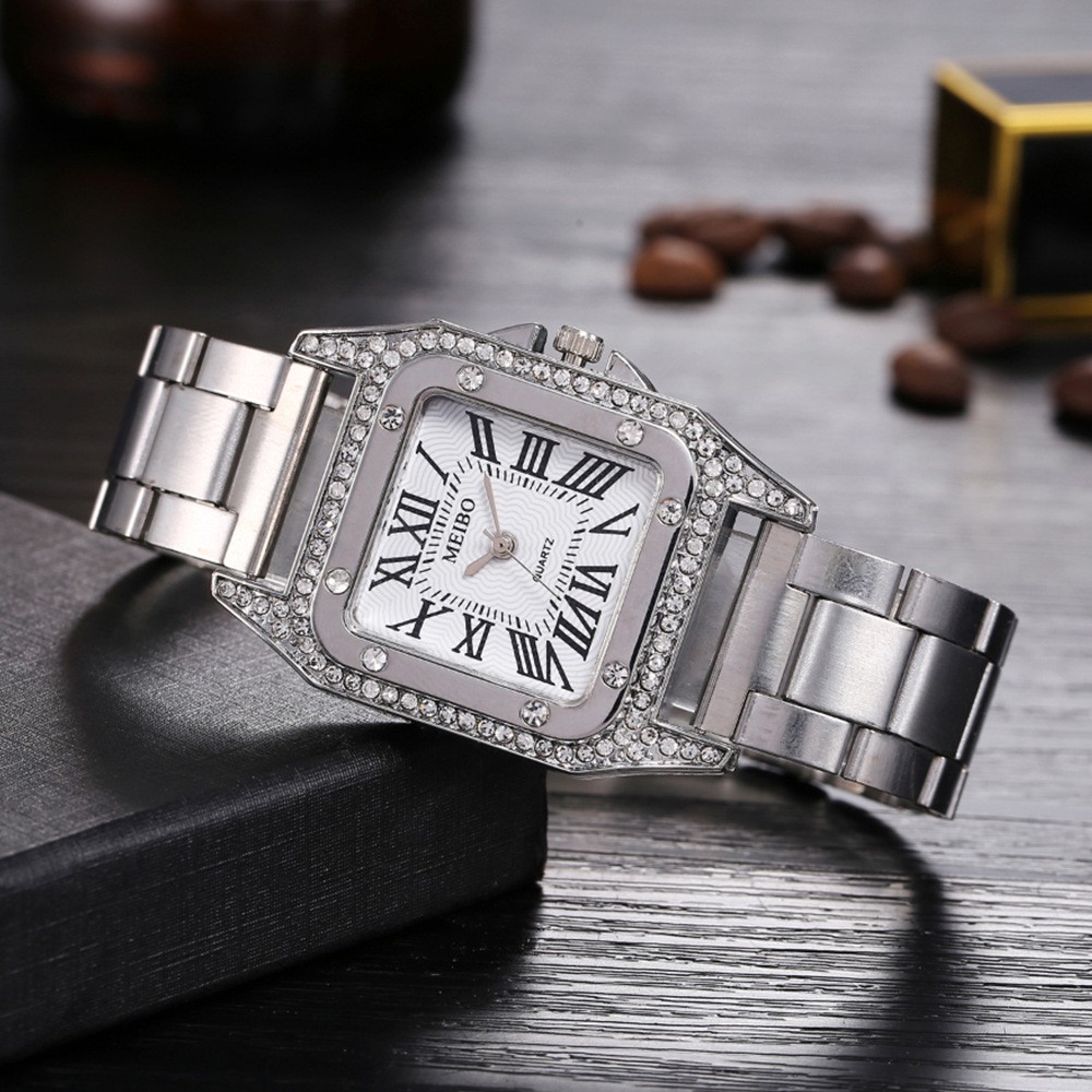 Watchyou Jam Tangan Wanita A0101 Fashion Roman Numerals Square Diamond Steel Band Women's Watches