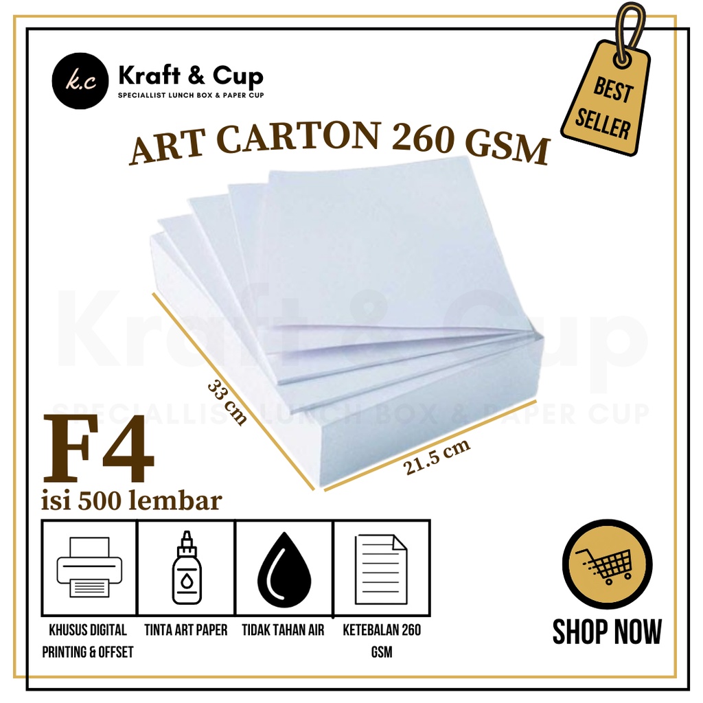 

Art Carton 260 gsm F4 isi 500 lembar / Kertas Art Carton 1 Rim