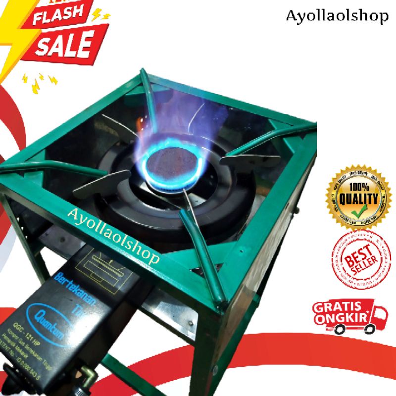 Paket Kompor Gas Tekanan Tinggi Quantum QGC-121hp + Rangka 35x60cm