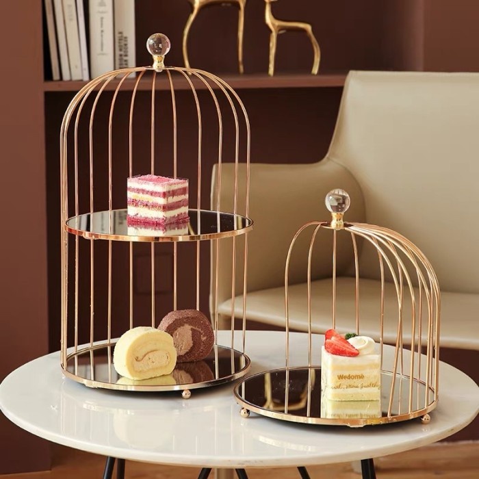 [IMPORT] Glass Mirror Metal Bird Cage Storage Cake Dessert Display Stand