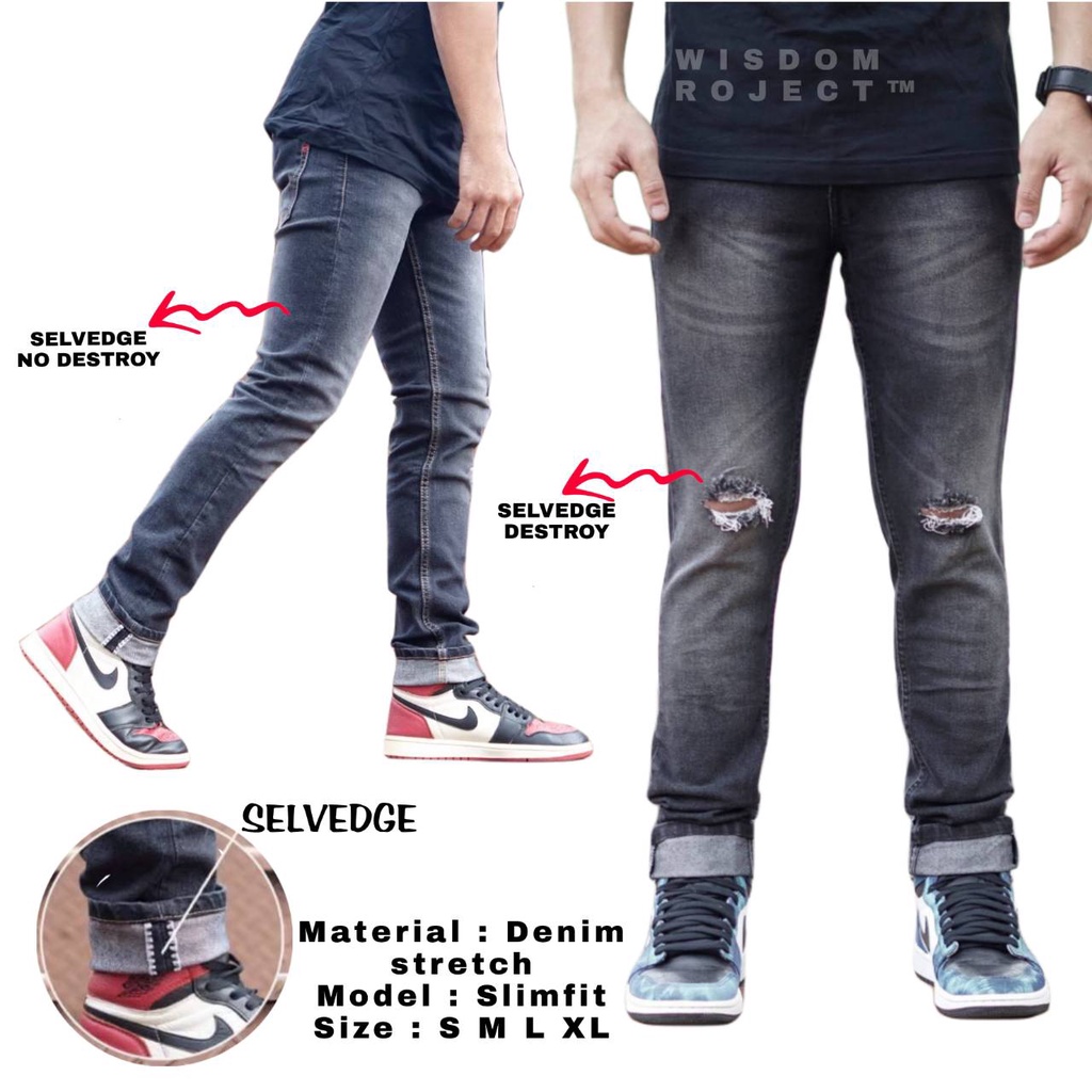 Wisdom Celana Denim Jeans Selvedge Ripped Original Brewout premium denim pria Stretch / Slimfit pria