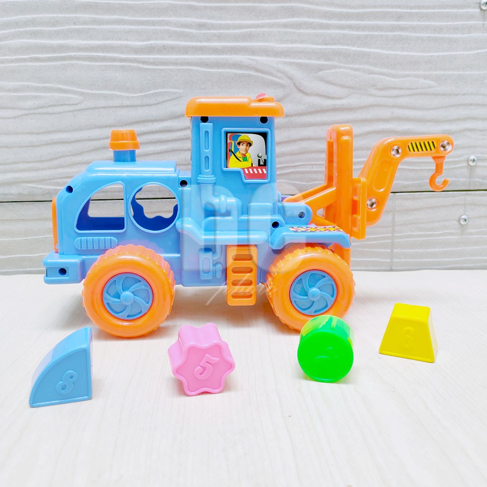 Construction Truck Puzzle Mainan Blocks Truk Konstruksi Bentuk Warna Crane Loader Fork Shape Color