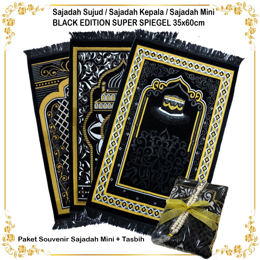 Paket Souvenir Sajadah Mini + Tasbih Sajadah Kepala Black Edition