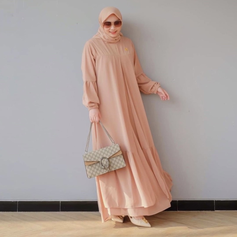 DYN - Basic Yoona Dress - Gamis Wanita Polos Busui Friendly-Nude