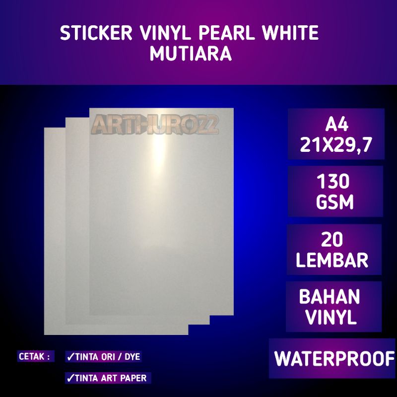 

STICKER VINYL INKJET pearl white A4 isi 20 lembar waterproof/stiker vinil PET