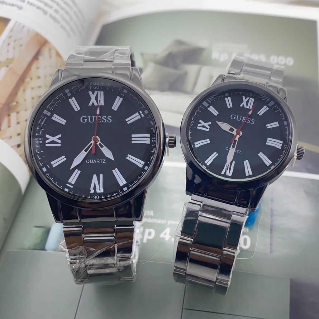 Jam Tangan Pria  - GUESS JAM TANGAN  HITAM&amp;SILVER - Jam Tangan Fashion Pria&amp;wanita