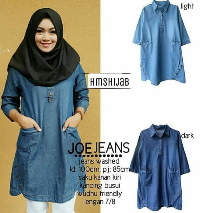PROMO DISCOUNT BAJU ATASAN WANITA KULIAH  blouse jeans ld 104 joe berkantong berkerah dark