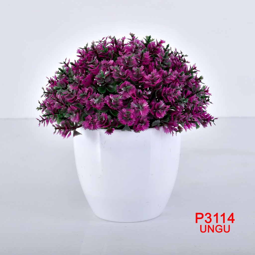 COD / TL88 POT TANAMAN  BUNGA HIAS DEKORASI RUANGAN BUNGA PLASTIK HIAS P3114-UNGU