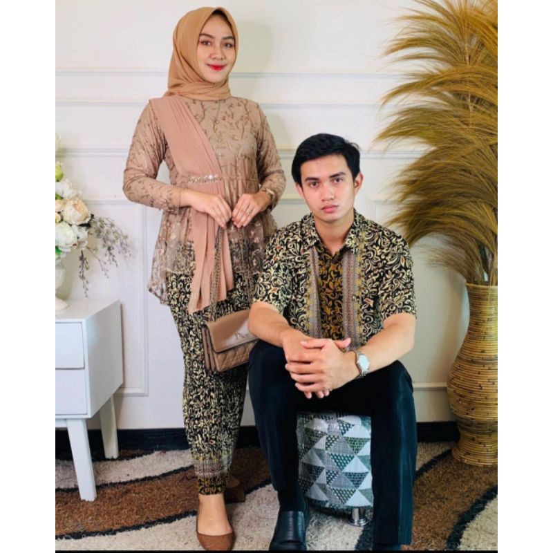 BATIK COUPLE KEBAYA BROKAT SEMISUTRA PLISKET COUPLE KEBAYA KONDANGAN COUPLE KEBAYA