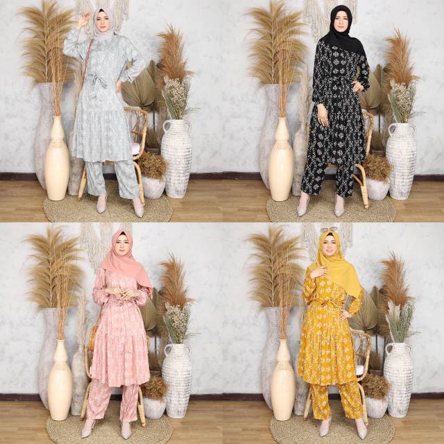 Setelan muslim rayon viscose / setelan wanita muslim / baju setelan atas bawah / setelan motif rayon
