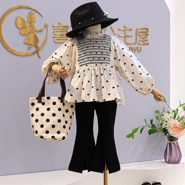 SSP10-Setelan Set Anak Perempuan Kemeja PolkaLove + Celana Panjang Cut bray
