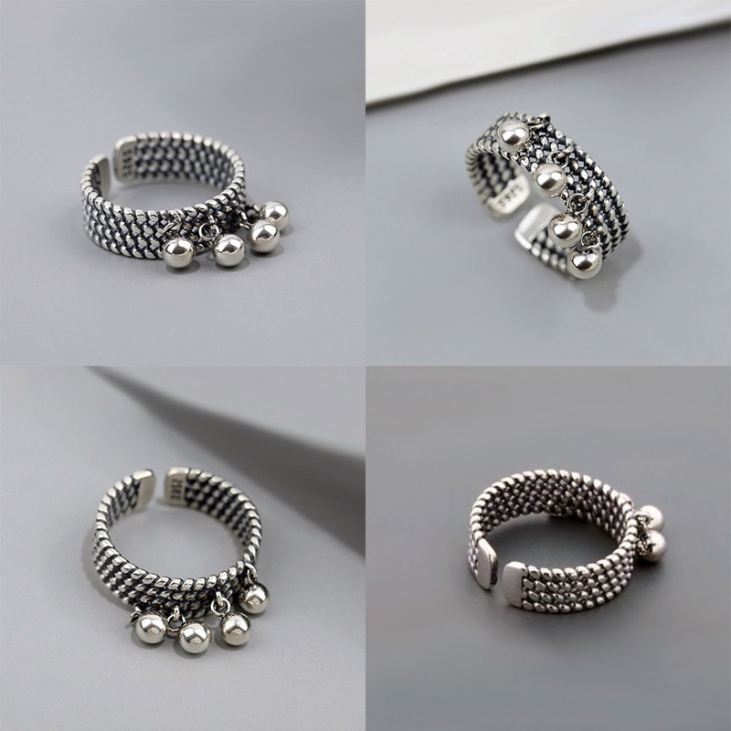 Foxanry Cincin Silver 925 Gaya Punk Vintage Motif Geometri Aksen Rumbai Untuk Perhiasan Wanita / Pesta